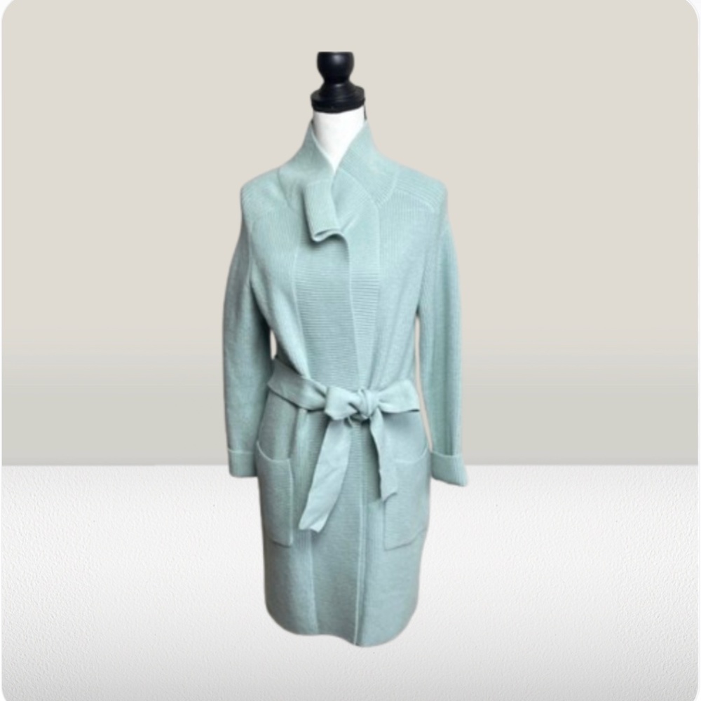 ANN TAYLOR Cardigan knit Long Duster sweater with belt seafoam green - Picture 4 of 16